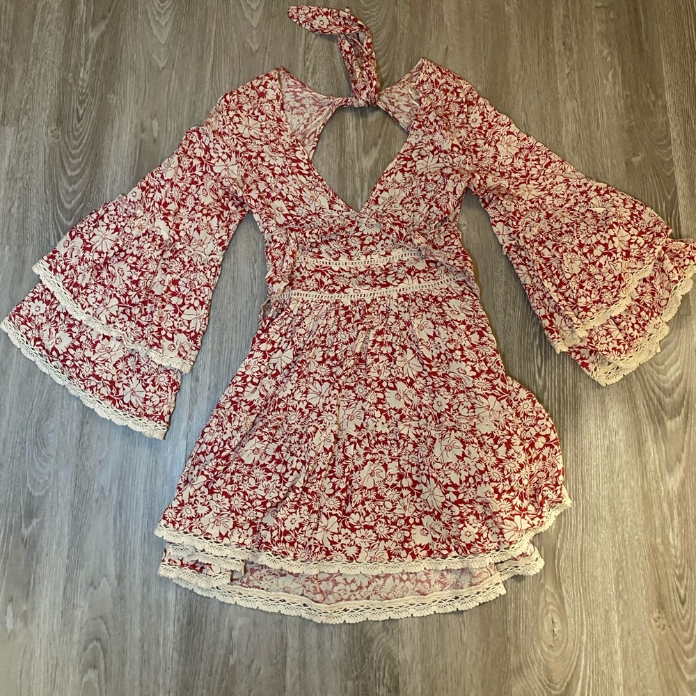 Free People Red and White Floral Dress